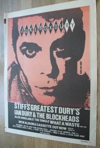 Ian Dury - Jukebox Dury - 1981 Music Press Advert 16 X 11 In Wall Art Punk