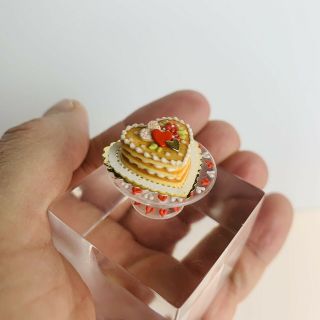 Artisan Dollhouse Miniature Valentine’s Day 2 Pc Cake Set Handpainted 1/12 Scale