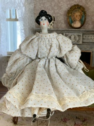 Vintage Miniature Dollhouse Doll Lady 1:12 Artisan China Head Doll Pretty Dress