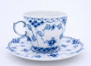 12 Cups & Saucers 1035 - Blue Fluted Royal Copenhagen Full Lace - 2nd Quality 3