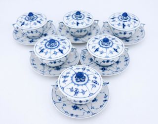 6 Bouillon cups 2199 - Blue Fluted - Royal Copenhagen - Plain Lace 2