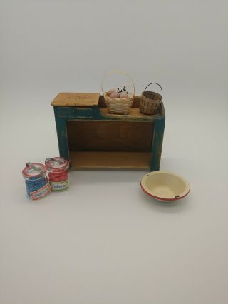 Vintage Miniature Dollhouse Furniture Dry Sink Artisan Made And Signed With.