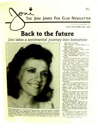 The Joni James American Singer Fan Club Newsletter January - February 1988