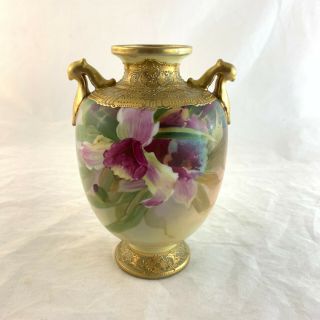 Vintage Nippon Moriage Vase Rose Floral Morimura Bros - 7 "