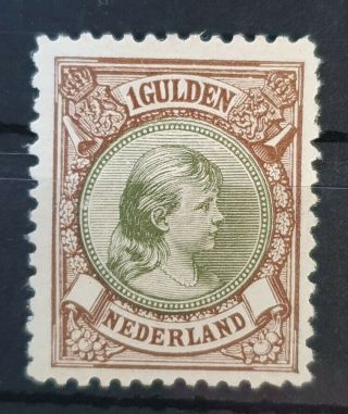 Netherlands 1893 - 1896 Nh 1 Gld Brown & Olive Green Nvph 46 Cv €1250