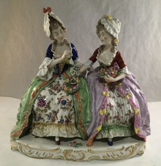 Vintage Capodimonte Capo Di Monte Italian Porcelain Figure Group Seated Women