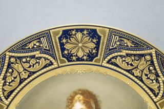 Royal Vienna Style Signed Wagner Queen Louise Cobalt Beaded Gold Portrait Plate 5