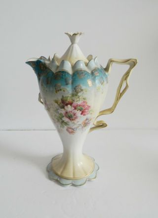 R S Germany vintage chocolate pot with floral and roses design 2