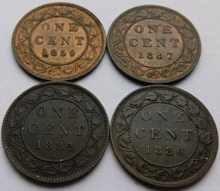 Canada 1859,  1887,  1882 - H,  1886 Large Cents - Xf/au,  4 Better Date & Grade 1c