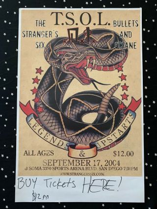 T.  S.  O.  L.  Tour Poster 2004 San Diego / Strangers Six/ Bullets And Octane 11x17