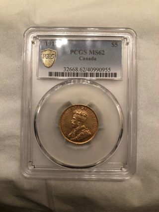 1912 Canadian $5 Gold Coin Pcgs Ms62 Graded
