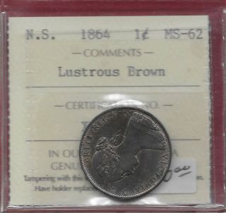 1864 Nova Scotia Large Cent - Lustrous Brown - Graded