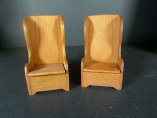 Vintage Miniature Dollhouse Retro Rustic Pair Country Wood Chairs Toncoss
