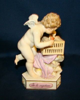 Meissen Te Le Captive Cupid W/ Heart & Cage Figurine