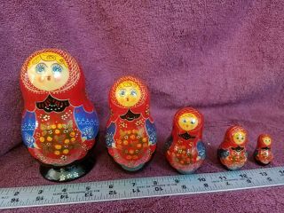 Russian Matryoshka Signed Wooden Nesting Dolls 6.  5” Set Of 5 Collectible