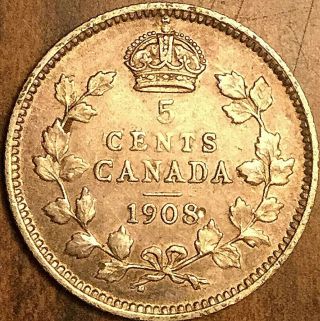 1908 Large 8 Canada Silver 5 Cents