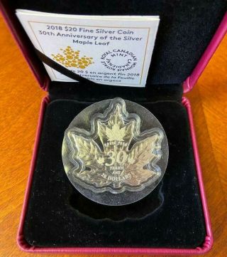 1988 - 2018 Canada Silver Maple Leaf Shaped 30th Anniversary $20.  00 1 Ounce Proof