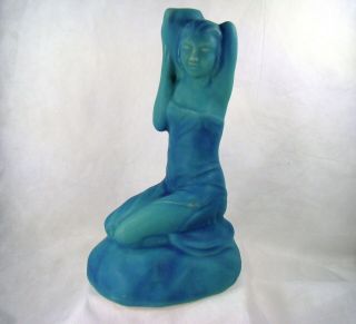 Van Briggle ART Pottery Damsel of Damascus MING BLUE Vase Lamp Base 2
