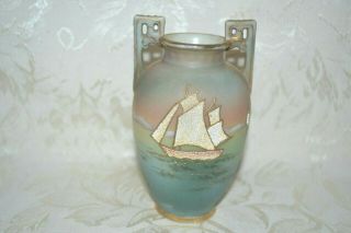 Vintage Kinran Patent Coralene Nippon Marked Vase Japan Sail Boats Gorgeous