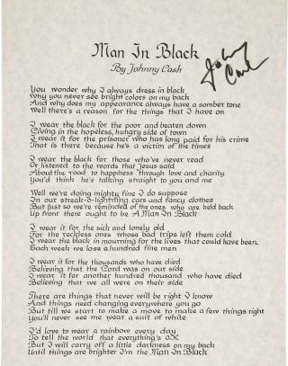 Johnny Cash Signed Lyrics 