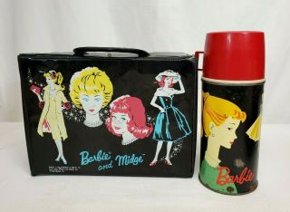 Vintage 1964 Mattel Barbie & Midge Vinyl Lunchbox Lunch Box Kit W Thermos Bottle