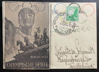 1936 Berlin Germany Olympic Games Postcard Cover To Regensburg Hand Made Cachet