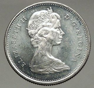 1968 Canada United Kingdom Queen Elizabeth Ii Silver 25 Cent Coin Caribou I56667