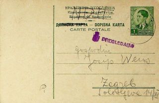 Yugoslavia 1941 1d King Peter Ii Postal Card To Zagreb Croatia
