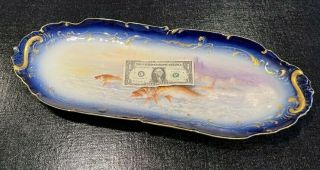 Antique Limoges France Porcelain Hand Painted Fish Platter With Gold Trim