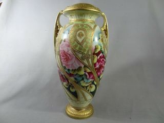 Nippon (old Noritake) Gold & Rose Design Vase.  12 1/2 " Tall.