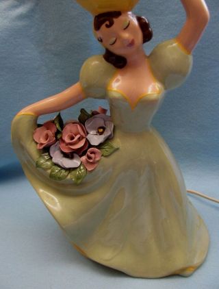 Vintage Hedi Schoop Pottery Ceramics Table Lamp Woman,  Flowers,  Hollywood,  Calif