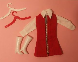 Vintage Barbie Clone Outfit Maddie Mod Shillman Red Foe Suede Dress Top Boots