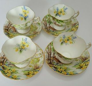 Four Lorna Doone Fine Bone China England Hammersley Cup And Saucer A Set Of Fo