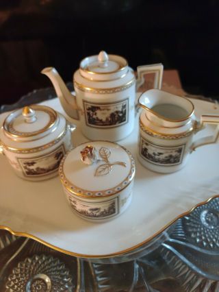 Richard Ginori Fiesole Pittoria Tea Pot,  Creamer,  Covered Sugar And Covered Pot