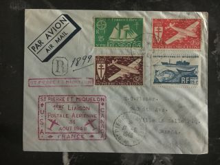 1948 St Pierre Miquelon First Flight Airmail Cover To Ville La Salle Canada Ffc