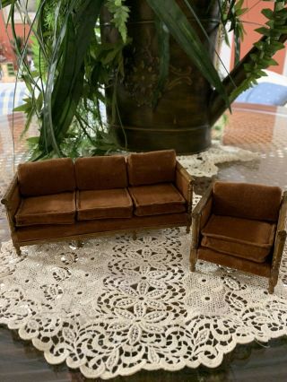 Vintage 1:12 Scale Dollhouse Mcm Vintage Retro Couch And Chair