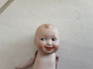 Antique Kewpie Wide Awake All Bisque Baby Doll Side Glancing 4 1/2 ",  No Marks