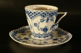 Royal Copenhagen Blue Fluted Full Lace 1036 Cup & Saucer.
