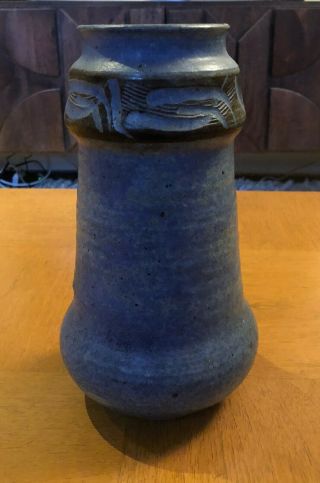 John Moakley Pottery Blue Ceramic Vase Arts And Crafts Prairie Mission Style 11 "
