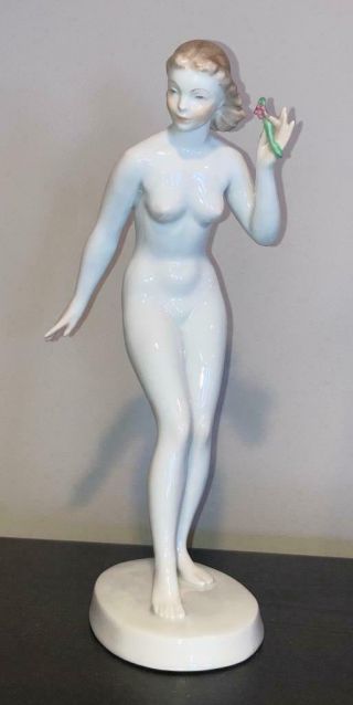 Herend 11 " Art Deco Nude Shroud Woman Figurine Holding Flower