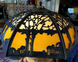 Vintage Arts & Crafts Paneled Slag Glass Lamp Shade
