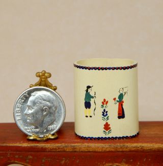 Vintage Folk Art Basket Plant Pot Artisan Dollhouse Miniature 1:12