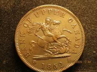 One Penny 1852 Token Bank Of Upper Canada Au