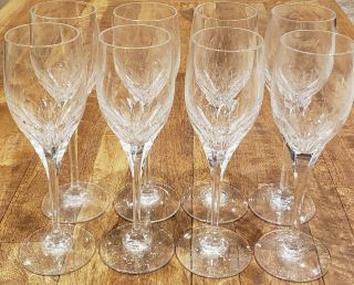 Set Of 8 Mikasa Crystal Glade Etched Gray Cut Plant - - 8 - 1/4 " Wine Goblets