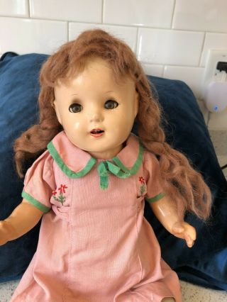 Antique Vintage 18 " Composition Doll Brown Eyes Maybe Nanette Cute Dress