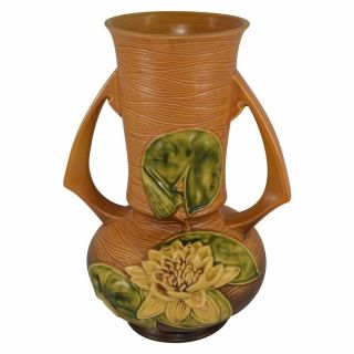 Roseville Pottery Water Lily Brown Vase 81 - 12