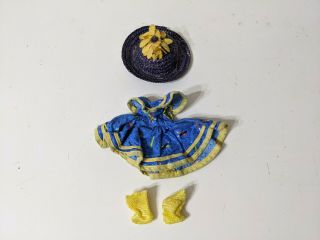 Vintage Vogue Ginny Doll Blue Yellow Pencil School Jumper Dress Sunflower Hat