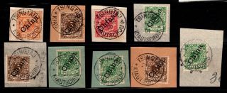 German Stamps Overprinted " China " Tsingtau Kiautschou - 9 Examples On Piece