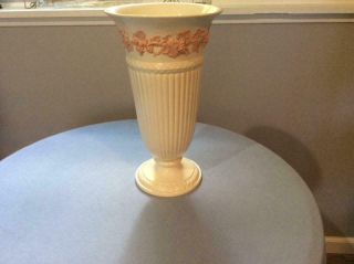Wedgwood Embossed Queensware Pink On Cream Fluted 13 " Vase