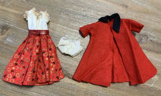 Vintage Vogue Jill Jan Doll 10 " Red Heart Dress Belt Tagged & Red Felt Coat